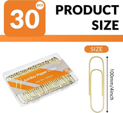 NEEWAY 4 inch Gold Extra Large Paper Clips, 30 Count Jumbo Paperclips for Office, Home and Document Organizing (Gold) in Kuwait