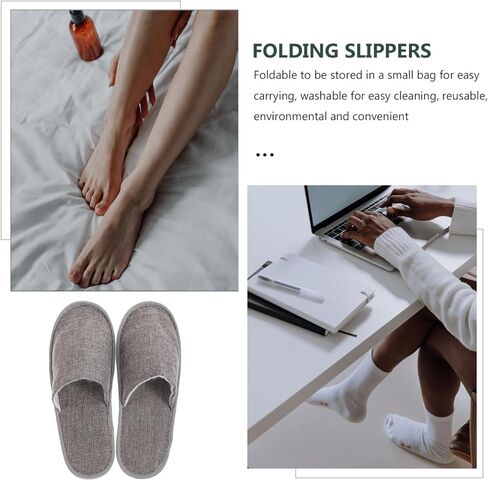 BESPORTBLE Foldable Travel Slippers for Men Women - Portable Machine Washable Hotel Footwear, Lightweight Compact Spa Slippers for Long Flight, Indoor Guest House, Hospital, Grey in Saudi Arabia