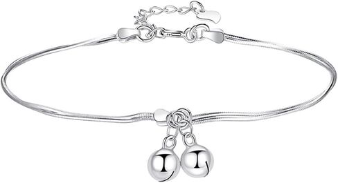 Fashion Double Bell Anklet Foot Rope for Women 925 Sterling Silver Ankle Bracelets Cute Boho Bell Charm Chain Beach Layered Anklet Adjustable Size Jewelry Gift for Her in Saudi Arabia