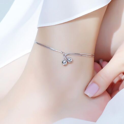 Fashion Double Bell Anklet Foot Rope for Women 925 Sterling Silver Ankle Bracelets Cute Boho Bell Charm Chain Beach Layered Anklet Adjustable Size Jewelry Gift for Her in Saudi Arabia