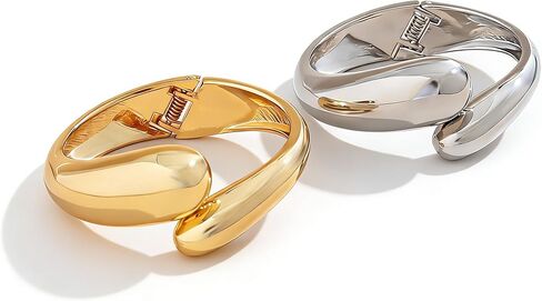 Gold Bangle Bracelets for Women Chunky Cuff Bracelet 18K Gold Plated Open Teardrop Bangle Set Wide Wire Irregular Minimalist Silver Jewelry Gift in Kuwait