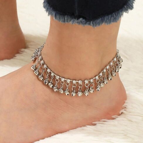 1pcs S925 Sterling Silver Vintage Style Bell Tassel Pendant Chain Anklet Bohemian Style Anklet in Saudi Arabia