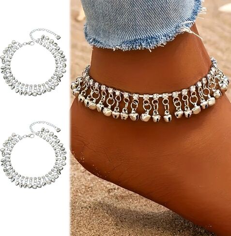 1pcs S925 Sterling Silver Vintage Style Bell Tassel Pendant Chain Anklet Bohemian Style Anklet in Saudi Arabia