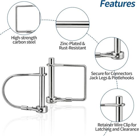 6 Pack Trailer Coupler Pin - Heavy Duty 1/4" Lock Pins with Square Wire Lock for Farm Trailers, Towing, Hitches, PTO and Lawn Equipment, Available in Silver (2.75") in Saudi Arabia
