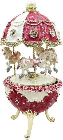 Rotating Carousel Music Box Pearl Dome, Rose Accents, Enameled Craft, Unique Home Decor & Gift Giving in Saudi Arabia