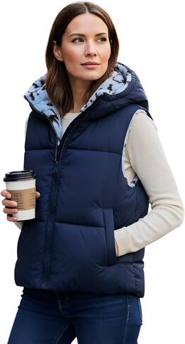 solomate Reversible Womens Winter Cropped Puffer Vest Sleeveless Fleece Lined Jacket Zipper Hoodie Short Coat in Saudi Arabia