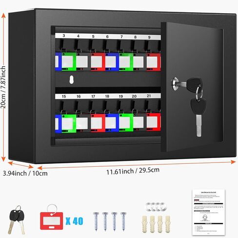 صندوق قفل للمفاتيح مكون من 40 مفتاحًا، خزانة مفاتيح مضادة للسرقة مع بطاقات مفاتيح، حامل جداري منظم للمفاتيح للسيارات والمنزل والمكتب المستأجر in Kuwait