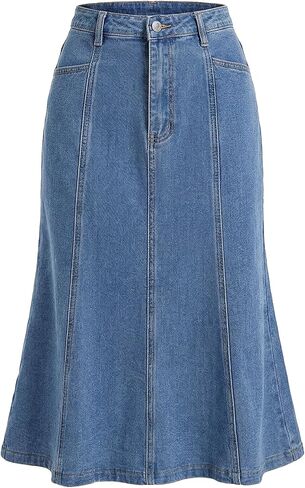 Women's Denim Skirt Casual High Waisted Ruffle Below Knee Fishtail Jean Skirts in Saudi Arabia