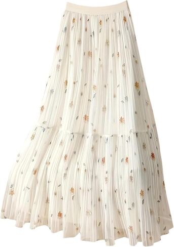 تنانير نسائية طويلة بوهو ذات كشكشة ومزينة بالزهور، تنورة أنيقة بخصر عالٍ وطيات على شكل حرف A in Kuwait