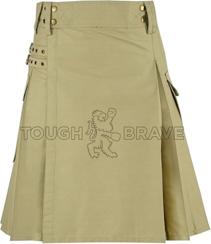 Men’s Khaki Utility Kilt – Polyester Cotton Work Kilt with Cargo Pockets, Heavy Duty Tactical Style in Saudi Arabia