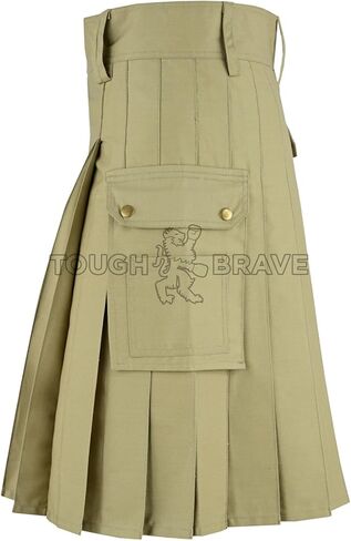 Men’s Khaki Utility Kilt – Polyester Cotton Work Kilt with Cargo Pockets, Heavy Duty Tactical Style in Saudi Arabia