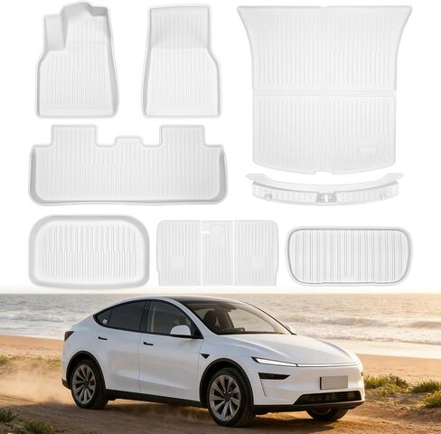 سجادات أرضية لجميع الأحوال الجوية من 3 طبقات لسيارة Tesla Model Y 2024-2020 بطانات مقاومة للماء ملحقات مواد XPE سجادة صديقة للبيئة تصميم مخصص مجموعة كاملة من سجادات صندوق السيارة in Kuwait