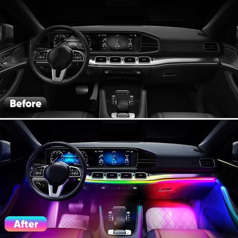 مصابيح LED أكريليك 5 في 1 للسيارة، مصابيح LED داخلية للسيارة ذات إضاءة محيطة RGB مع 16 مليون لون، مزامنة الموسيقى، التطبيق وUSB وجهاز التحكم عن بعد، أضواء السيارة الداخلية لديكورات لوحة القيادة. in Kuwait