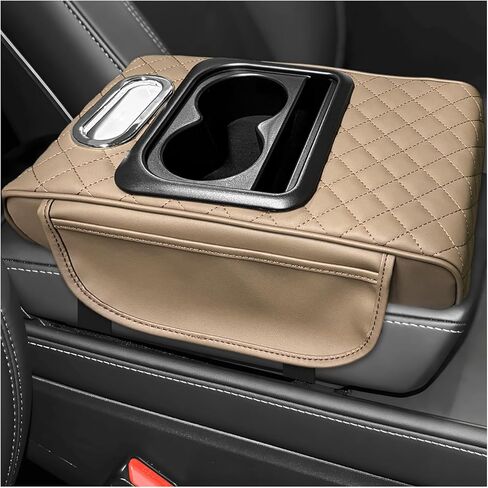 Car Center Console Armrest Pillow, 5-in-1 Armrest Cover with 2 Storage Bags Tissue Box Cup & Phone Holder, Comfy Arm Rest Cushion Leather Vehicle Middle Console Organizer (Black, Normal) in Saudi Arabia