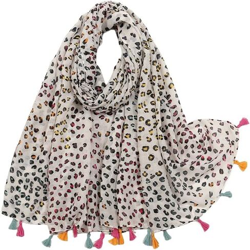 Women's Sheer-Silk-Feeling Spring-Scarf with Tassel Summer Shawls Chiffon Scarves Floral-Leopard Wraps 35x72 in in Saudi Arabia