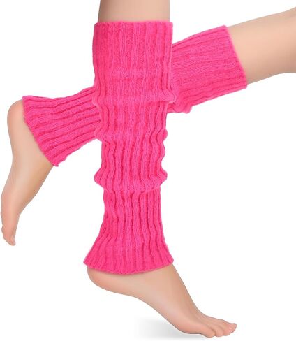 Teaaha Pink Leg Warmers for Women, 80s Ribbed Knit Neon Dance Sports Yoga Accessories Legs Warmer Y2K Winter Leg Warmers Socks in Saudi Arabia