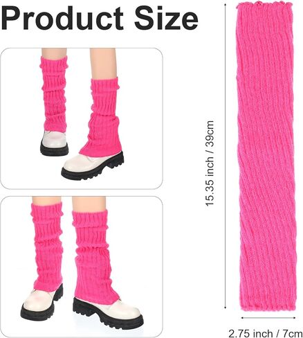 Teaaha Pink Leg Warmers for Women, 80s Ribbed Knit Neon Dance Sports Yoga Accessories Legs Warmer Y2K Winter Leg Warmers Socks in Saudi Arabia