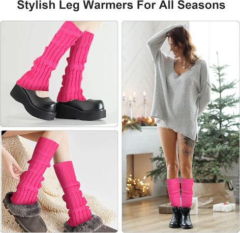 Teaaha Pink Leg Warmers for Women, 80s Ribbed Knit Neon Dance Sports Yoga Accessories Legs Warmer Y2K Winter Leg Warmers Socks in Saudi Arabia