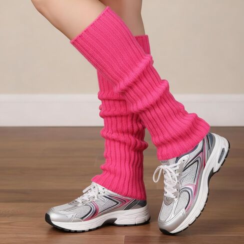 Teaaha Pink Leg Warmers for Women, 80s Ribbed Knit Neon Dance Sports Yoga Accessories Legs Warmer Y2K Winter Leg Warmers Socks in Saudi Arabia