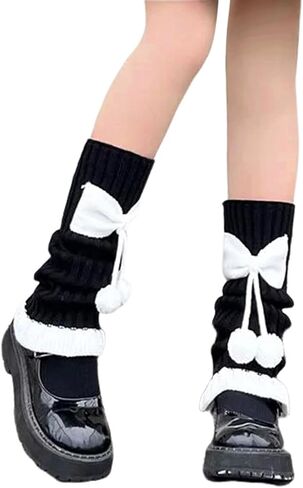 Leoparts Women's Ribbed Knit Leg Warmers Y2K Knee High Lolita Bow Colorblock Leg Sleeve Socks for Girls in Saudi Arabia