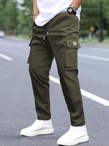 Men's Work Pants Casual Straight Leg with Drawstring & Pockets, Stylish Versatile Comfort for Work & Leisure in Saudi Arabia