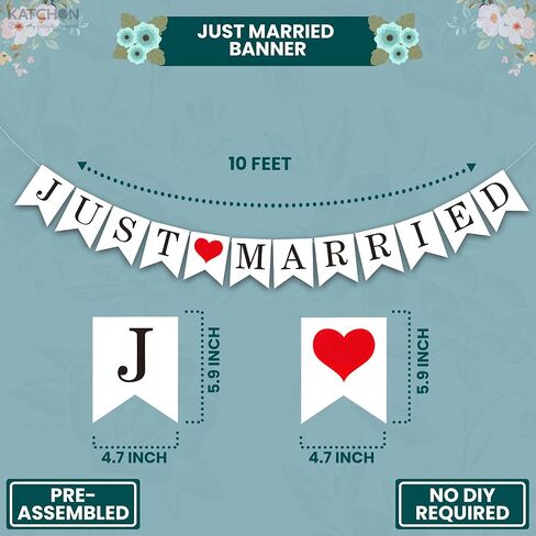 KatchOn، مغناطيس السيارة Just Married - عبوة من 15 قطعة | لافتة الزواج للتو لزينة الزفاف | طقم تزيين سيارة الزفاف | ملصق مغناطيسي متعدد الألوان لديكور الذكرى السنوية، مغناطيس ثلاجة للزواج فقط in Saudi Arabia