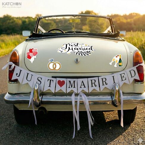 KatchOn، مغناطيس السيارة Just Married - عبوة من 15 قطعة | لافتة الزواج للتو لزينة الزفاف | طقم تزيين سيارة الزفاف | ملصق مغناطيسي متعدد الألوان لديكور الذكرى السنوية، مغناطيس ثلاجة للزواج فقط in Saudi Arabia