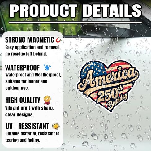 America 250th Birthday Magnet Decal USA 250 Years Anniversary 1776 2026 US Pride American Independence Day Reusable Magnetic Sign Sticker for Fridge Car Bumper Cabinet Locker 5,5in in Saudi Arabia