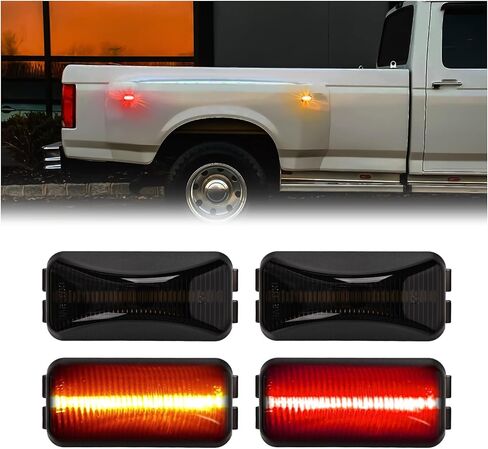 LED Dually Bed Fender Side Marker Lights For 1984-1996 Ford F250 F350 Dual Rear Wheel Marker Lamps Smoked Len (Amber Red) in Saudi Arabia