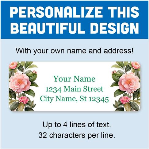 Personalized Return Address Labels - Beautiful Camellia Flowers M2 - Self Adhesive Stickers (60-1000 Full Color Labels) in Saudi Arabia