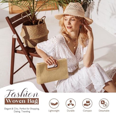 Clutch Purses for Women, Top Handle Straw Purse Handbags, Summer Shoulder Crossbody Bag, Woven Beach Bags Purses in Saudi Arabia