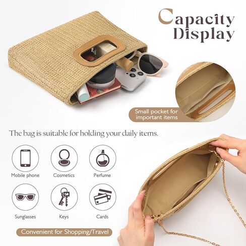 Clutch Purses for Women, Top Handle Straw Purse Handbags, Summer Shoulder Crossbody Bag, Woven Beach Bags Purses in Saudi Arabia