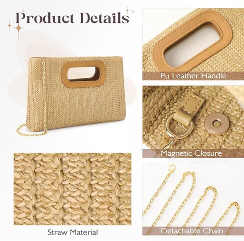 Clutch Purses for Women, Top Handle Straw Purse Handbags, Summer Shoulder Crossbody Bag, Woven Beach Bags Purses in Saudi Arabia