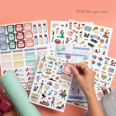 Oriday Health & Wellness, Workout - Set of 366 Stickers, 6 Sheets for Fitness Stickers - Mom, Student, Habit Tracker, for Monthly, Weekly & Daily Planner, Calendar or Journal - Sticker Book for Women in Kuwait
