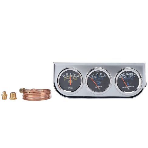 52mm 3 - in - 1 Triple Gauge Kit, Oil Pressure 0-80PSI Water Temp 100-220°F AMP 60-0 - 60A - High - Contrast White Dial & Night Light, Universal 12V Vehicle Gauge Set in Saudi Arabia