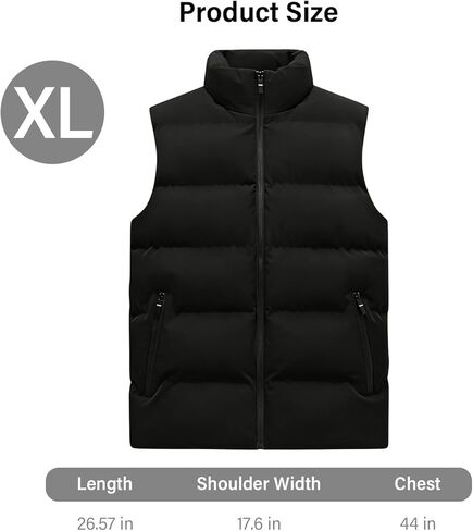 Men's Vest Coat, Winter Warm Cotton Vest Vest, Stand Up Collar Sleeveless Zipper With Pockets (Black, XL) in Saudi Arabia