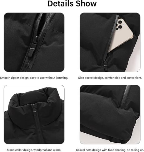 Men's Vest Coat, Winter Warm Cotton Vest Vest, Stand Up Collar Sleeveless Zipper With Pockets (Black, XL) in Saudi Arabia