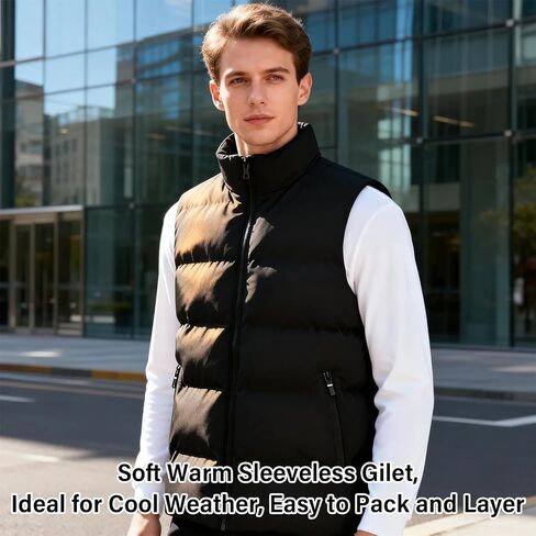 Men's Vest Coat, Winter Warm Cotton Vest Vest, Stand Up Collar Sleeveless Zipper With Pockets (Black, XL) in Saudi Arabia