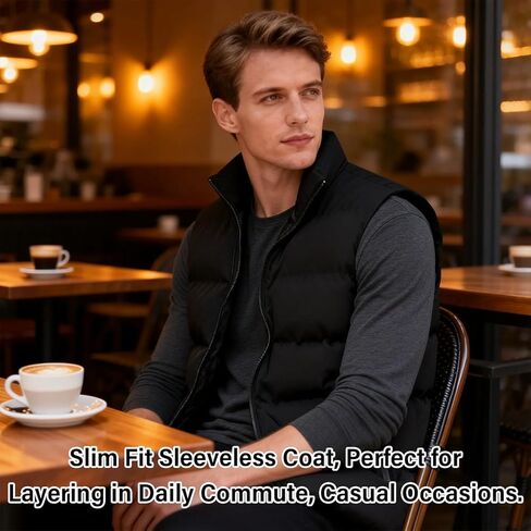 Men's Vest Coat, Winter Warm Cotton Vest Vest, Stand Up Collar Sleeveless Zipper With Pockets (Black, XL) in Saudi Arabia