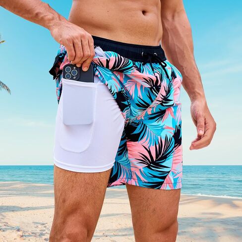 Mens Swim Trunks Swimsuits Board Beach Shorts with Compression Liner Quick Dry 7'' Inseam Trunks Board 1 Pack Swimwear in Saudi Arabia