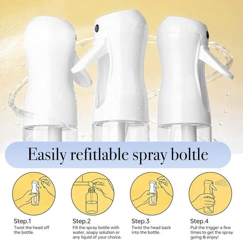 عبوة من 3 زجاجات رذاذ مستمرة 200 مل، زجاجة رذاذ فارغة قابلة لإعادة الملء من رذاذ الماء فائق النعومة لتصفيف الشعر وصالونات التجميل والعناية بالبشرة والتنظيف والنباتات (شفافة 6.8 أونصة) in Kuwait