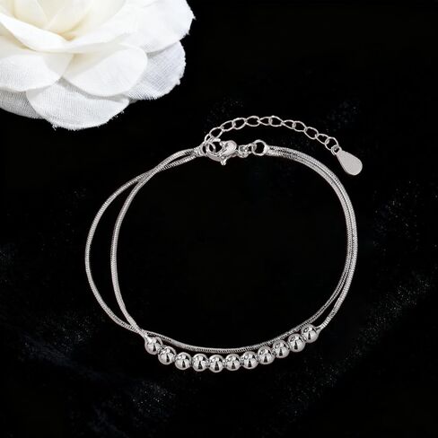 Silver Bracelets for Women Dainty Layered Bracelets Silver Beaded Chain Bracelet Fashion Jewelry Gifts for Mom Wife in Saudi Arabia