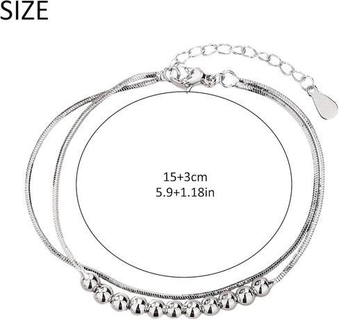 Silver Bracelets for Women Dainty Layered Bracelets Silver Beaded Chain Bracelet Fashion Jewelry Gifts for Mom Wife in Saudi Arabia