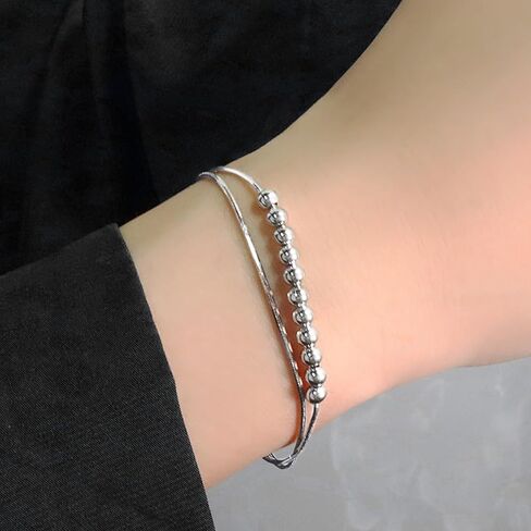 Silver Bracelets for Women Dainty Layered Bracelets Silver Beaded Chain Bracelet Fashion Jewelry Gifts for Mom Wife in Saudi Arabia