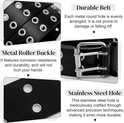 JATEBI 2 Pcs Studded Belts Y2K Star Belt Double Grommet Belt with Chain Punk Goth Dual Grommet Rock Belts for Women Men in Saudi Arabia