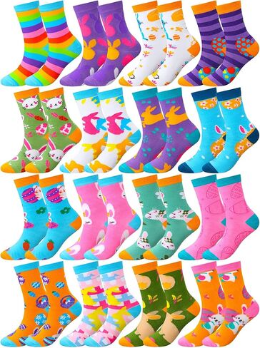 Geyoga 16 Pairs Easter Socks Bulk for Women Rabbit Print Crew Socks Macaron Color Socks Funny Unisex Novelty Socks Easter Socks for Women Easter Gift in Saudi Arabia