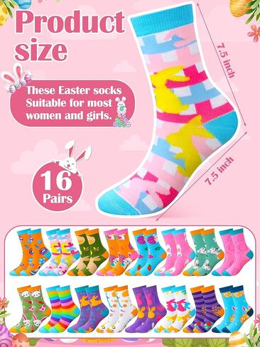 Geyoga 16 Pairs Easter Socks Bulk for Women Rabbit Print Crew Socks Macaron Color Socks Funny Unisex Novelty Socks Easter Socks for Women Easter Gift in Saudi Arabia