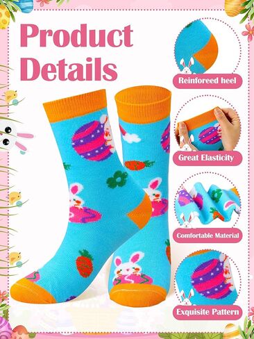 Geyoga 16 Pairs Easter Socks Bulk for Women Rabbit Print Crew Socks Macaron Color Socks Funny Unisex Novelty Socks Easter Socks for Women Easter Gift in Saudi Arabia