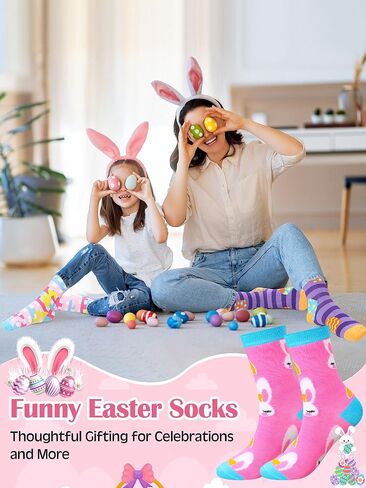 Geyoga 16 Pairs Easter Socks Bulk for Women Rabbit Print Crew Socks Macaron Color Socks Funny Unisex Novelty Socks Easter Socks for Women Easter Gift in Saudi Arabia