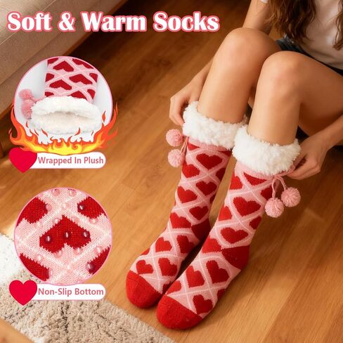 Ithmahco Valentine Socks For Women – Cozy Fuzzy Non-Slip Warm Winter Socks, Galentines Gifts For Her, Galentines Day Gifts in Saudi Arabia